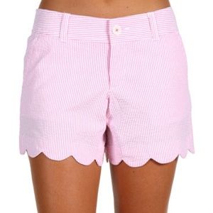 Lilly Pulitzer Buttercup Pink Seersucker Scallop Shorts 00 Preppy Summer Resort
